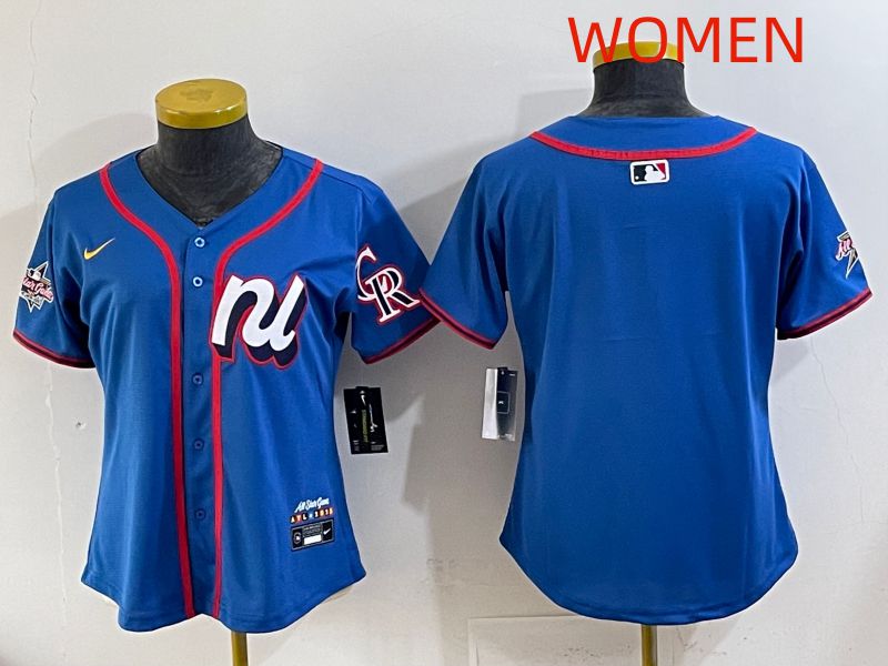 Women 2025 Colorado Rockies Blank Blue All star Nike MLB Jersey style 01->women mlb jersey->Women Jersey